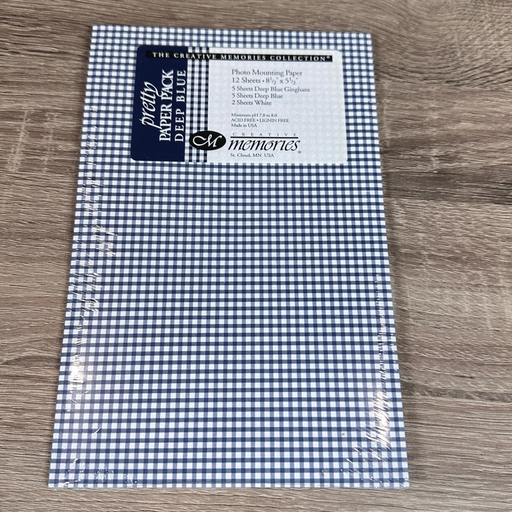 Photo Mounting Paper Creative Memories Deep Blue Gingham 12 Sheets 8.5x5.5 Pack